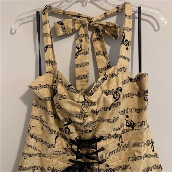 HOT TOPIC Music Note Rockabilly Pin-Up Style Corset Sleeveless Halter Dress - Picture 10 of 16